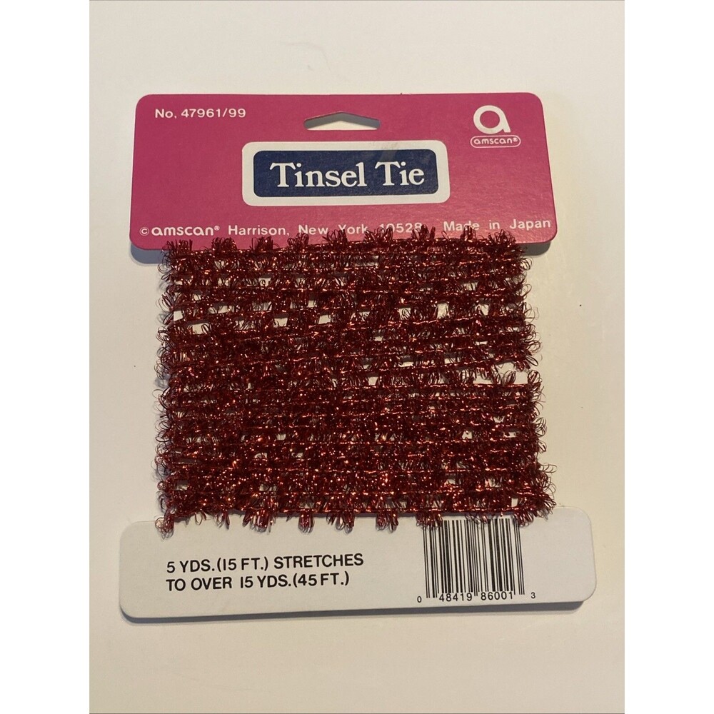 Vintage RED Feather Tree Tinsel Garland 15 Feet Amscan Made Japan Holiday Tree